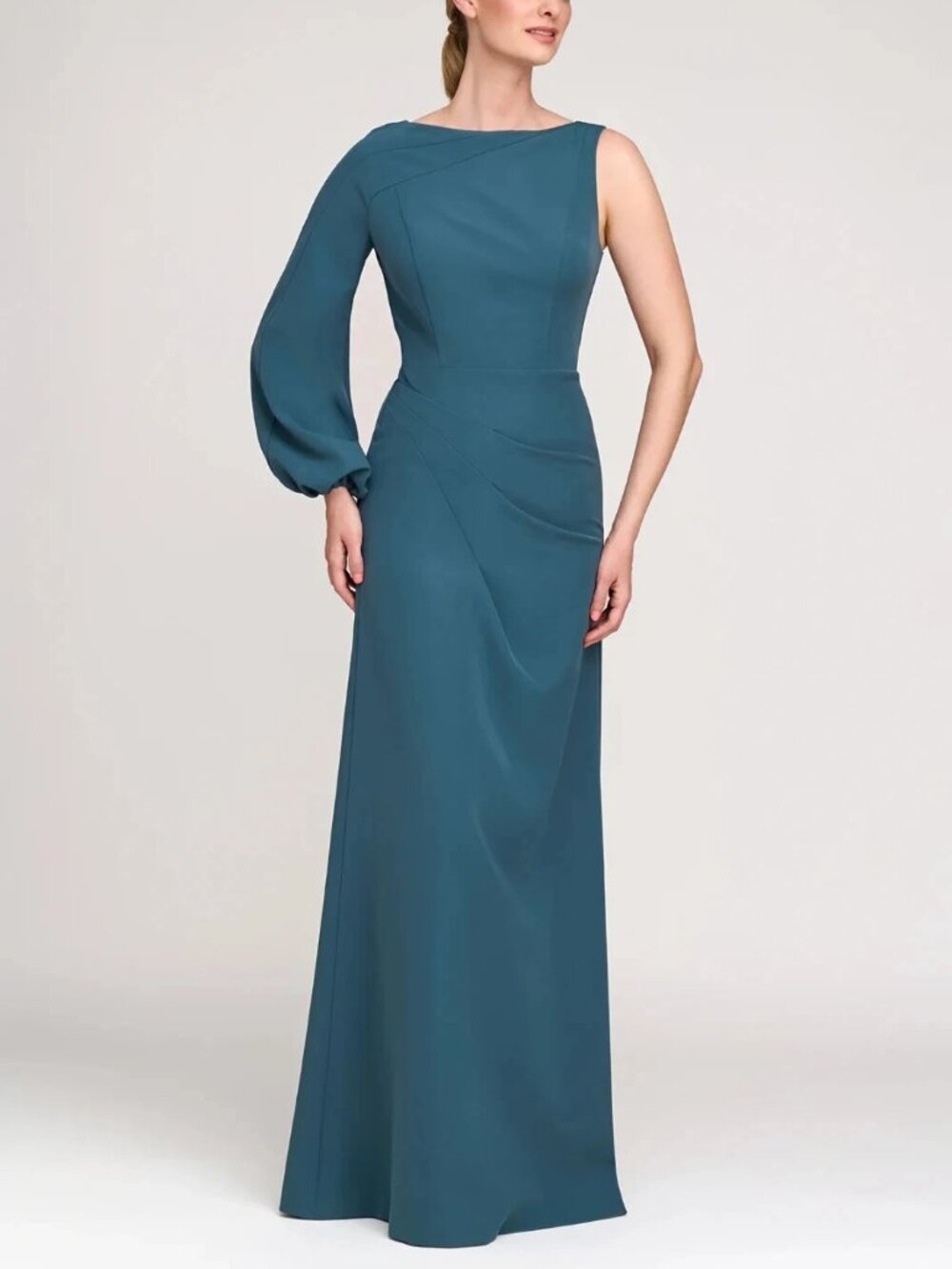 Kay Unger French Blue One Sleeve Crepe Gown